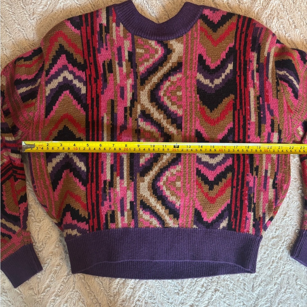 Farm Rio Striped Patchwork Multicolor Zigzag Swea… - image 4